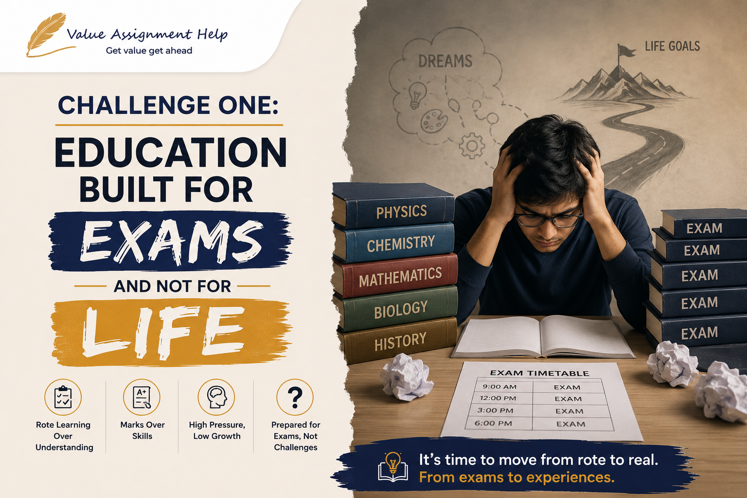 Challenge one: Education built for exams and not for life